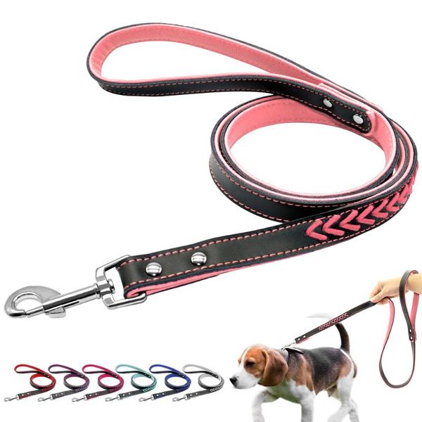 

dog collars & leashes 120cm long braided leather leash pet lead puppy walking training traction rope belt for small medium dogs