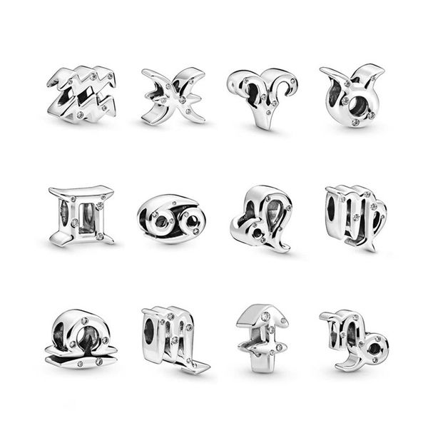 

1pcs silver color rhinestone 12 constellation diy bead pendant adapting original pandora charms bracelets necklace women jewelry gift