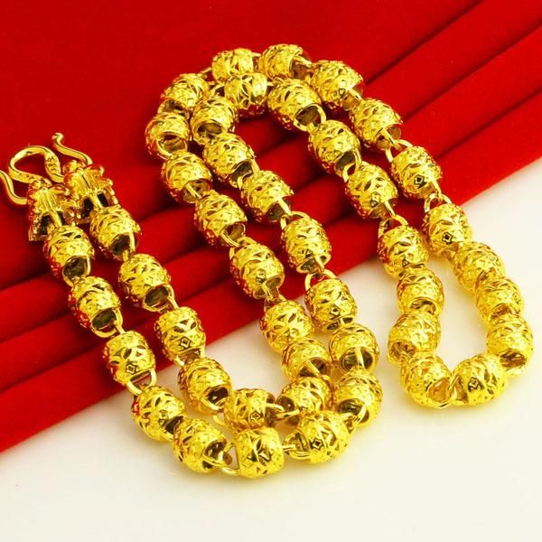 

chains domineering hollow beads necklace 24k gold dragon mens thick chain, Silver