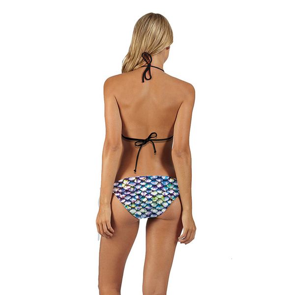 

and summer seaside holiday women's 2021 spring suspender bikini mermaid digital printing swimsuit two pie, White;black