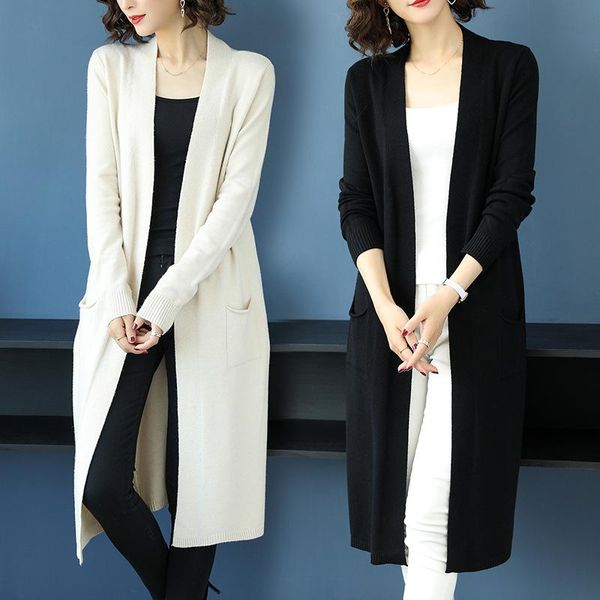 

women's wool & blends 2021 autumn sweater women shawl coat in with long knitted cardigan winter clothes elegant abrigos para mujer y2k, Black