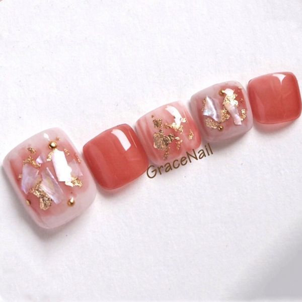 

handmade fake nail patch finished product halo dyed shell toenail, Red;gold