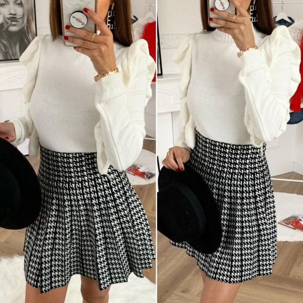 

skirts women korean style mini skirt young girl high waist pleated plaid fashion a-line flare skater chic preppy school, Black