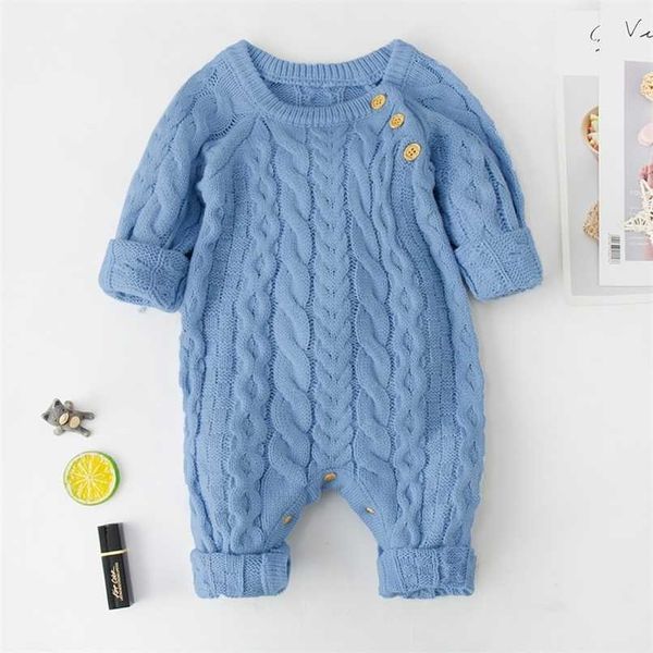 

baby boys clothes children overalls for baby girls knitted jumpsuit born cotton romper for infant clothing 0-3 year 211023, Blue