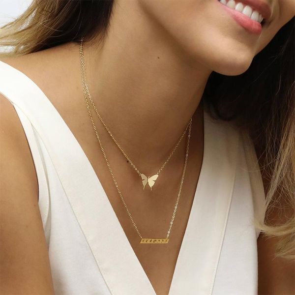 

pendant necklaces butterfly necklace mother's day gift stainless steel layered jewelry, Silver