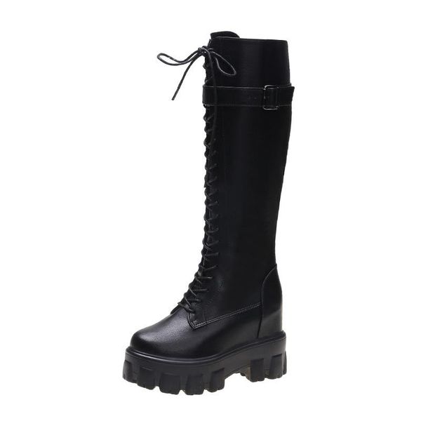 

boots overknee women's shoes 2021 solid color knight thick increase high cloth, Black