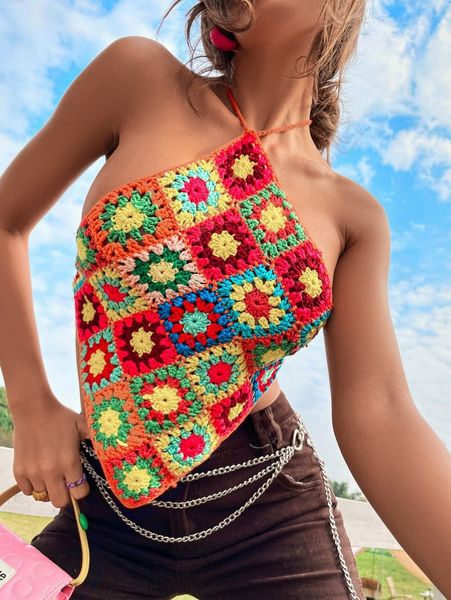 

floral pattern bandana hem backless halter u8qj#, White