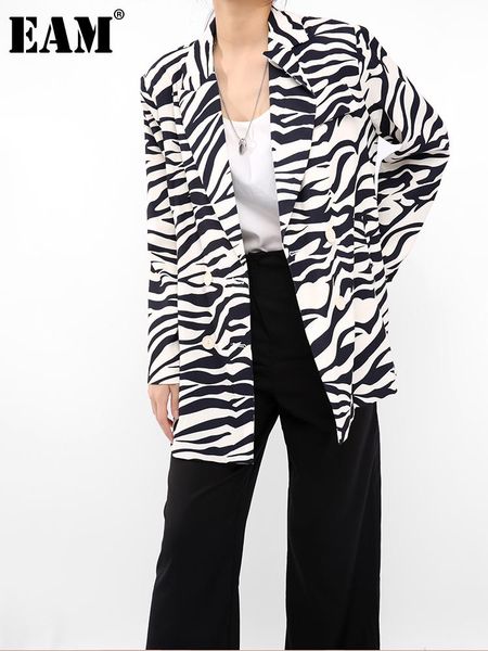 

women's suits & blazers [eam] women zebra pattern casual big size blazer lapel long sleeve loose fit jacket fashion spring autumn 2021, White;black