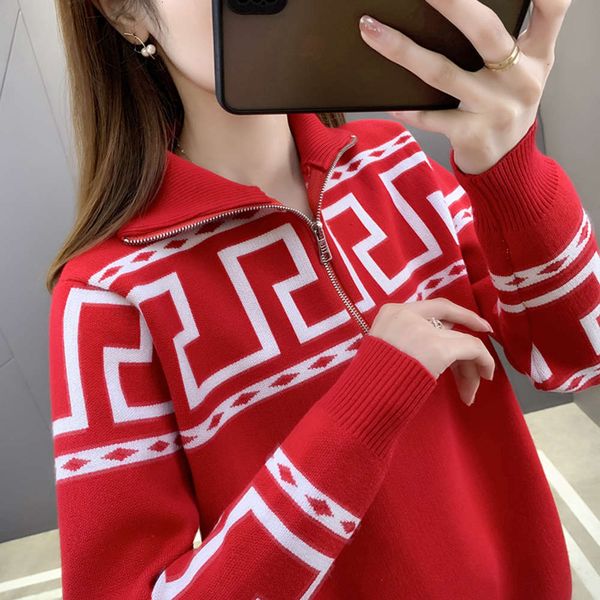 

high neck zipper sweater spring women's wear 2021 new loose lapel casual knitting bottom coat, White;black
