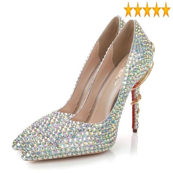 

dress shoes gorgeous 2021 vogue crystal super high snake thin heels womens wedding pointed toe fashion genuine leathe pumps, Black