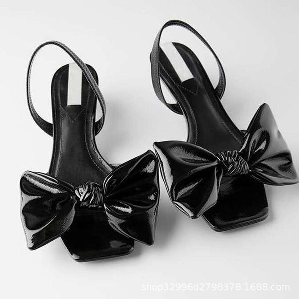 

sandals summer bow patent leather women's low heel, Black