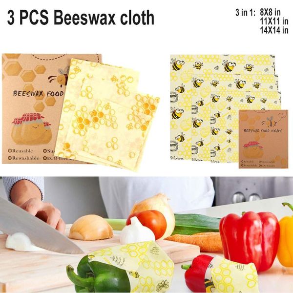 

food savers & storage containers 3 pack beeswax wraps,reusable saran wrap bag ,eco friendly cloth lid cover fresh keeping plastic free