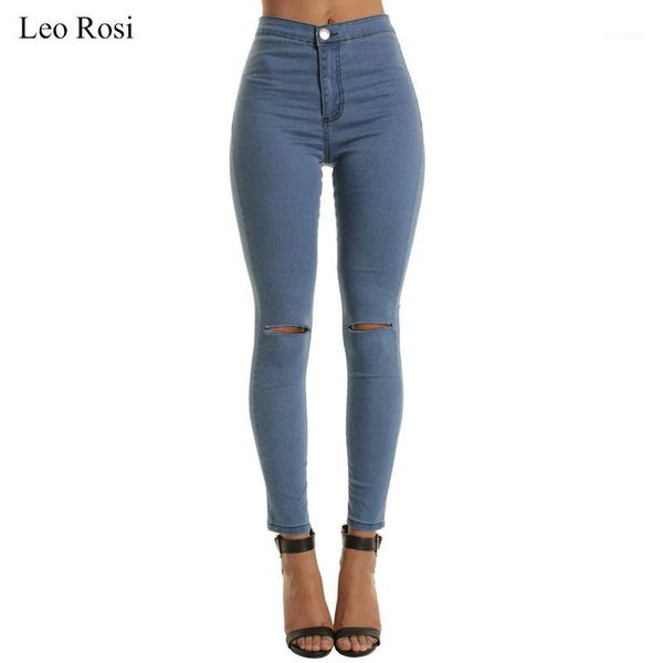 

women's jeans leo rosi est arrivals fashion women lady denim skinny pants mid waist stretch slim pencil casual1, Blue