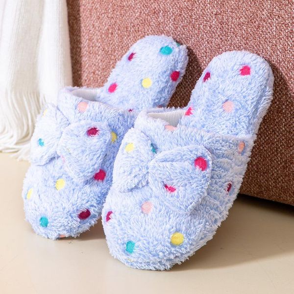 

slippers women winter autumn flip flops indoor non-slip butterfly-knot polka dot shoes home floor slides flat casual silent, Black