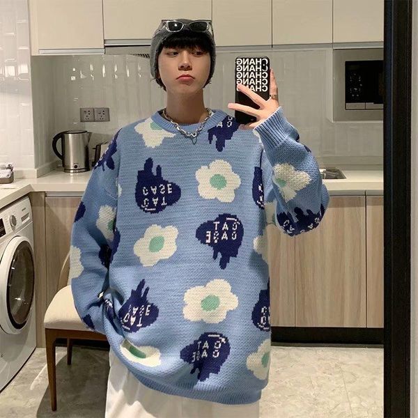 

men's sweaters bxyichen original full-body printed sweater spring and autumn port fashion brand trend outer wear casual loose lazy knit, White;black