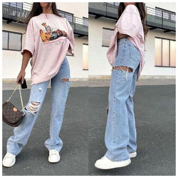

women's jeans pants female large size boyfriend jean women y2k high waist mom ripped 2021 stright trousers, Blue