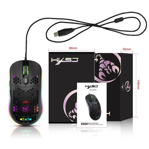 

mice hxsj x600 macro programming gaming mouse rgb lighting hollow hole design professional gamer computer