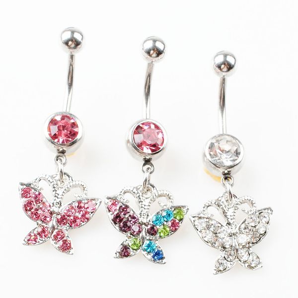 

d0006 butterfly belly navel button ring mix colors, Silver