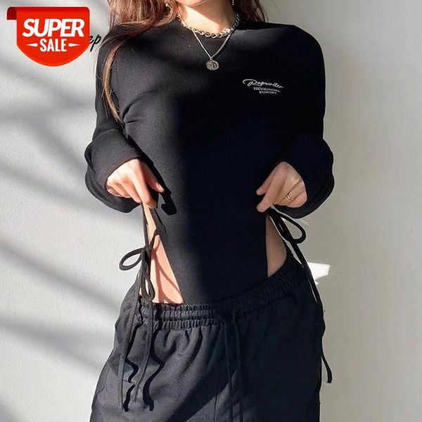 

weekeep rib knitted streetwear basic bodysuit women hollow out side lace up bodycon jumpsuits harajuku print body rompers female #620m, White