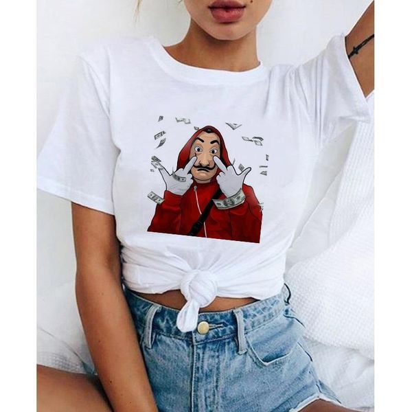 

la casa de papel t shirt money heist tees tv series tshirts women short sleeve house of paper t-shirt funny harajuku oversized, White