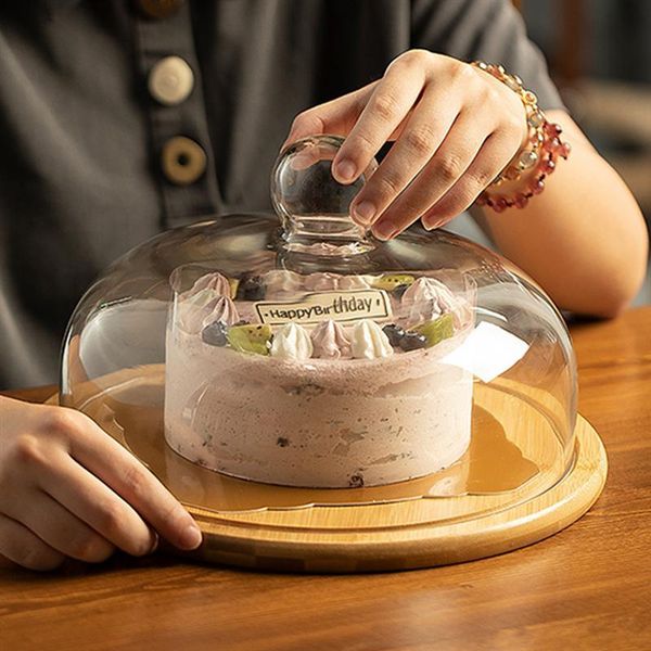 

1 pc household bread plate pastry plate convenient snack tray with glass cover