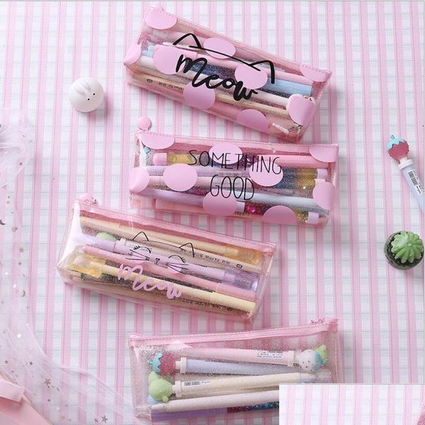 

pink cat pencil cases for girls cute transparent pen bag stationery pouch office schoo jlluql home003