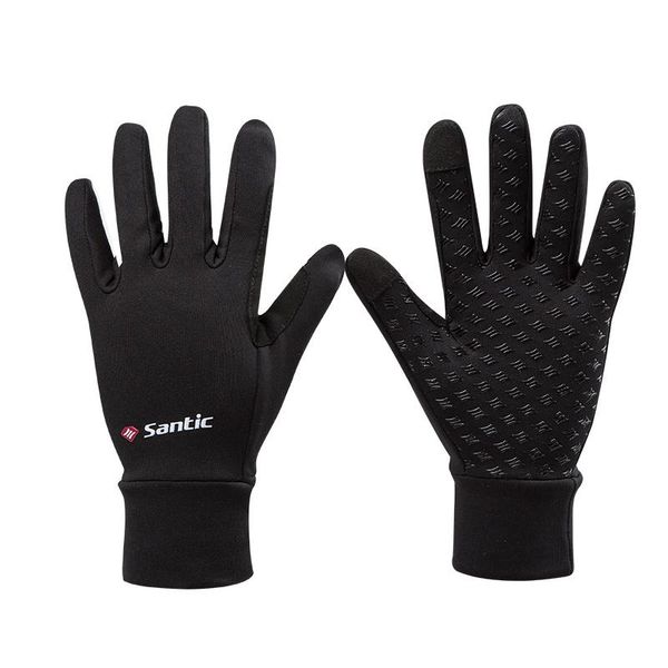 

cycling gloves santic 2021 winter gel padded thermal full finger bike bicycle touch screen windproof men's, Black