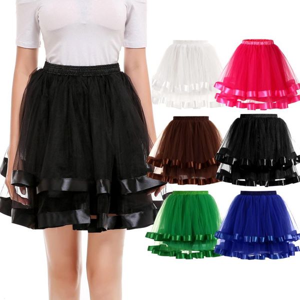 

skirts womail women casual petticoat underskirt swing tutu princess skirt lace high waist hippy cosplay cute mini mujer falda, Black