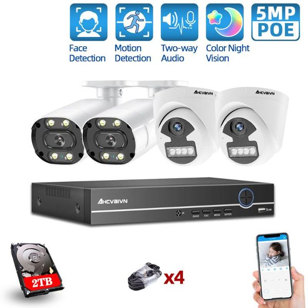 

wireless camera kits h.265 video surveillance poe ip kit outdoor waterproof two-way audio 5mp cctv security system set 4ch nvr