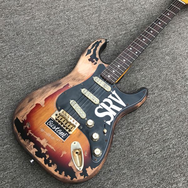 

6 strings tobacco sunburst relic electric guitar with ash body,rosewood fretboard,gold hardware,hand made