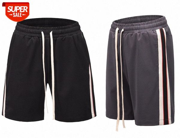 

street brand side webbing striped stitching shorts retro loose wild straight leg sweatpants ps32, Black