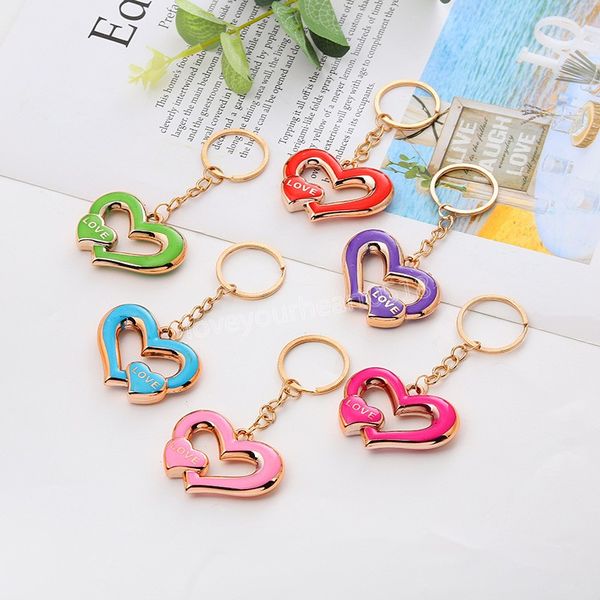 

creative hollow heart pendant key ring women romantic double love heart drop key chains keyrings valentine's day jewelry gifts, Slivery;golden