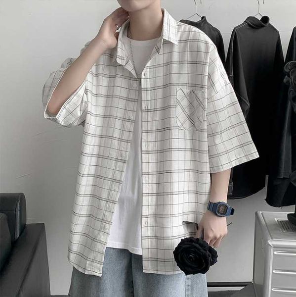 

men's casual shirts plaid shirt male port feng japanese tide brand ins autumn long sleeve korean version of the trend jacket 48, White;black