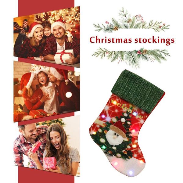 

christmas decorations led stocking happy year ornaments luminous xmas gift candy bag santa claus snowman tree pendant doll hanging decor
