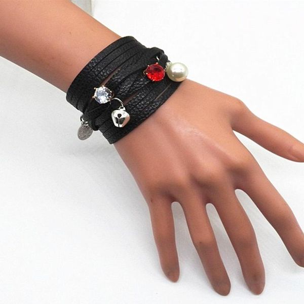 

link, chain colemje fashion multi layer hiphop bracelet jewelry decoration adjustable street style circles cross ball pu leather, Black