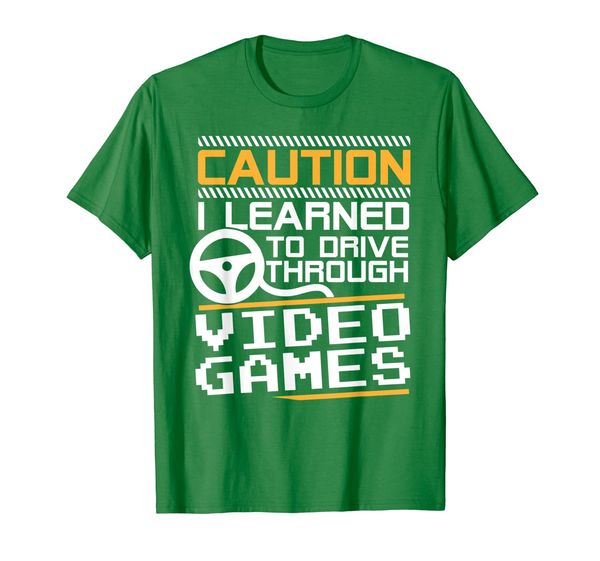 

funny new driver shirt learned to drive playing video games, White;black