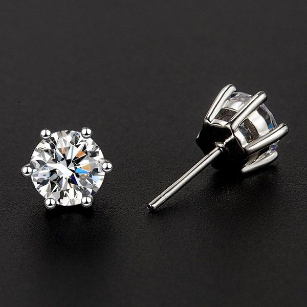 

stud s925 silver needle one carat mozanstone six prong earrings female for women jewelry party, Golden;silver