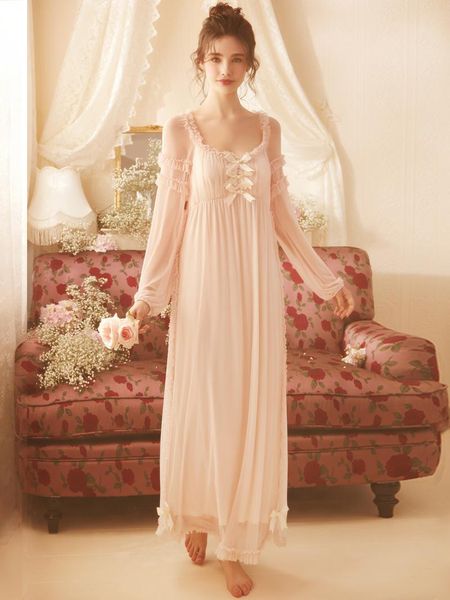 

women's sleepwear 2021 princess nightdress long sweet nightgown lace modal pink soft nightshirt, Black;red