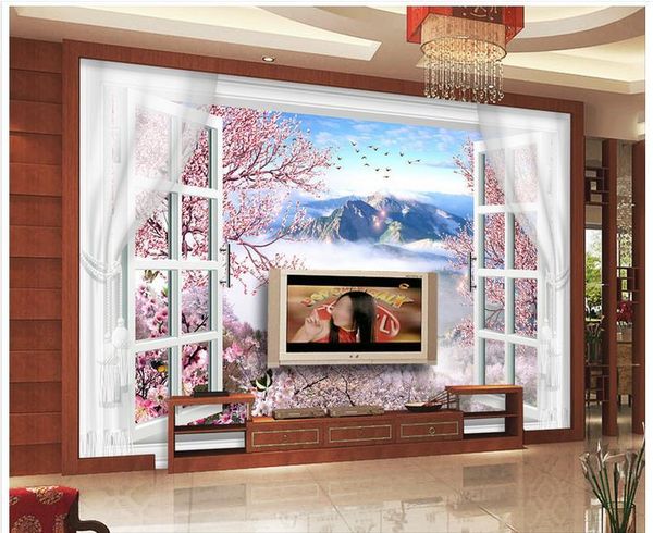 

wallpapers 3d po wallpaper custom murals wall paper jiangnan water windows peach blossom tv setting home decoration