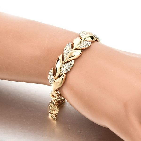 

yiwu fashion alloy inlaid with diamond hand ornament gold leaf bracelet, Black