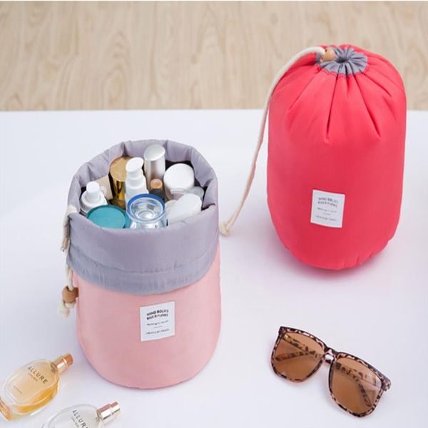 

4 colors makeup barrel cosmetic travel cosmetic storage shaped nylon drum washable 17*23cm organizer 200pcs bag makeup bag pouch mjdon, Red;black