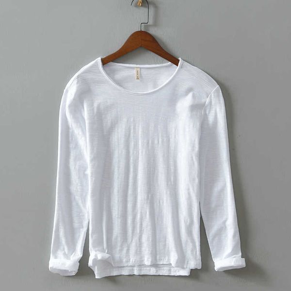 

autumn winter 100% cotton t-shirt men o-neck solid color casual t shirt basic tees plus size long sleeve y31 210629, White;black