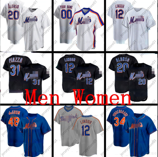 

12 francisco lindor 20 pete alonso baseball jersey men women jacob degrom x1 keith hernandez mike piazza jeff mcneil size s-3xl, Blue;black