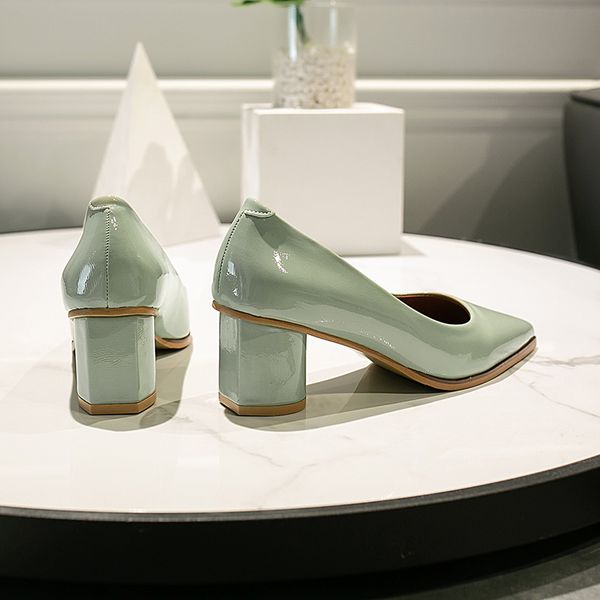 

women pumps elegant pointed toe high heel ladies office shoes pu square heel women casual shoes pump female, Black