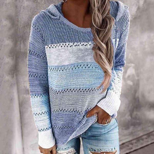 

women striped sweater lightweight hooded autumn patchwork female elegant long sleeve pullover crewneck knitted jumper soft, White;black