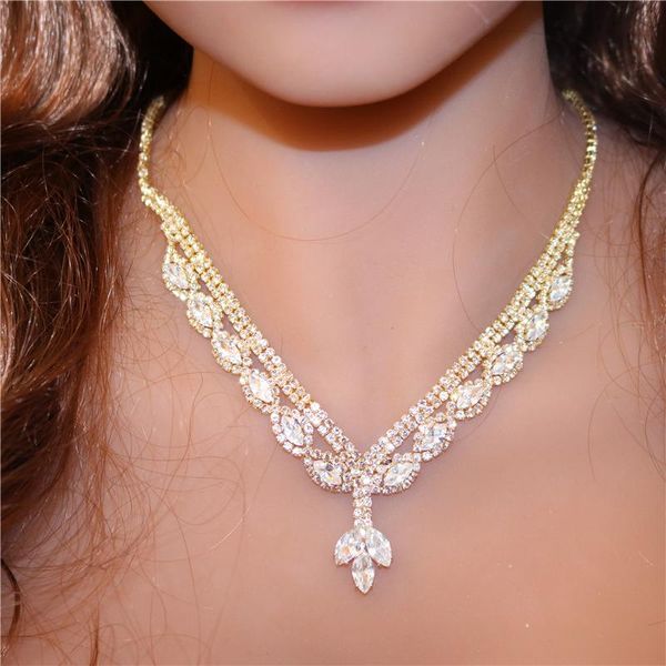 

earrings & necklace exquisite luxury zircon crystal jewelry set charm bride romantic wedding fashion women's wholesale retail, Silver