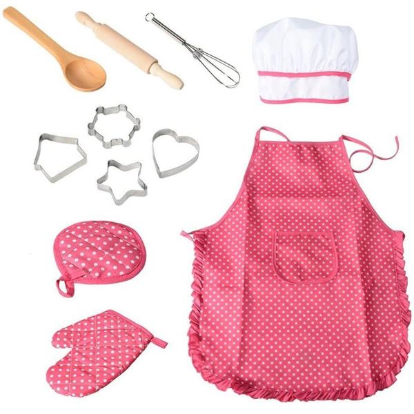 

11pcs/set role play children apron hat cooking baking toy cooker play set children kids kitchen accessories