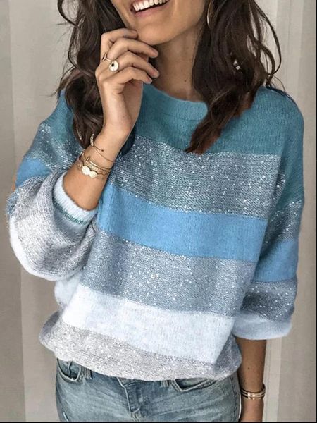 

autumn winter new women o neck sweater casual long sleeve knitted jumper 2021 elegant patchwork striped pullover, White;black