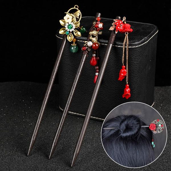 

hair clips & barrettes chinese ethnic hairpin hanfu accessories tassel step shake ancient wooden sticks for flower hairpins headdress, Golden;silver