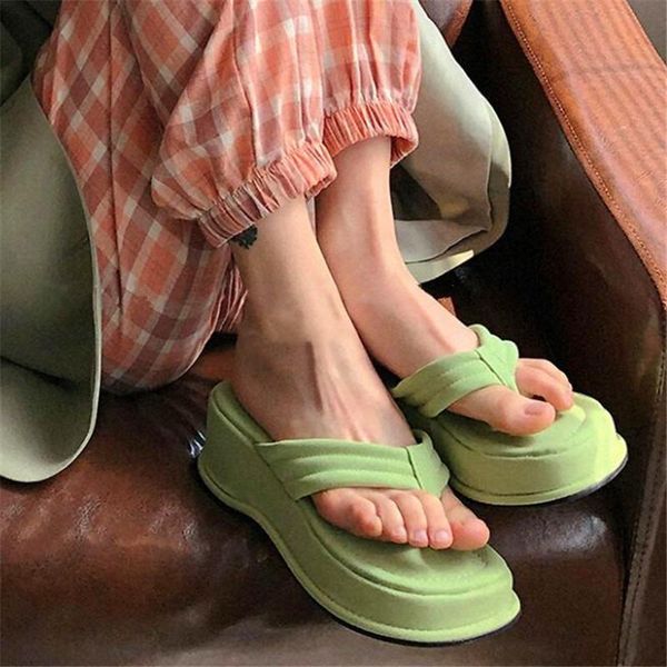 

slippers women 2021 clip toe sandals shoes wedge platform fashion high heels female thick bottom flip flops, Black